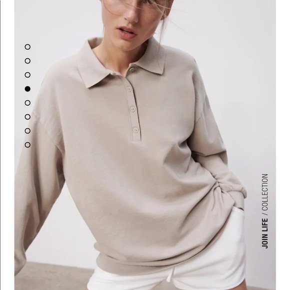 Zara Washed Effect Polo Top in Beige - Picture 3 of 10